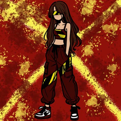 girl in baggy pants crop top and long hair