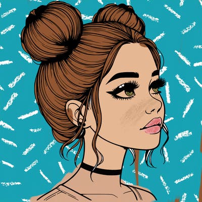 realistic girl with buns on the top of her head