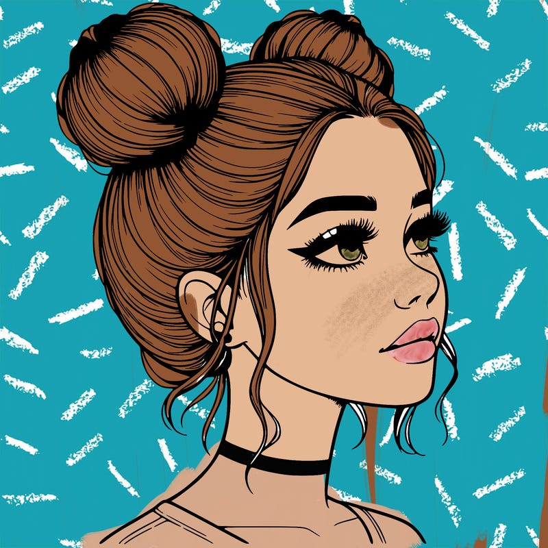 realistic girl with buns on the top of her head