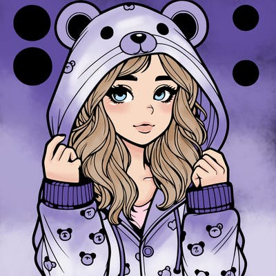 realistic girl in a animal pjs hoodie