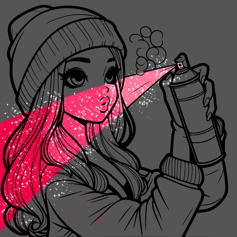 realistic girl spray painting