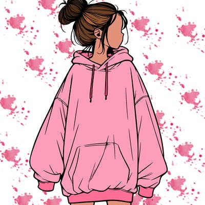 realistic girl with a oversized sweatshirt on and a bun