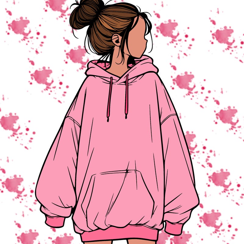 realistic girl with a oversized sweatshirt on and a bun