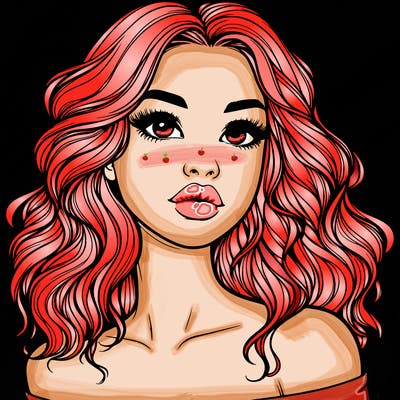 realistic girl with wavy hair and lips