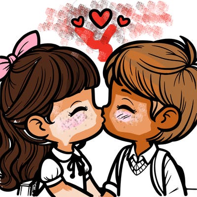 boy and girl kissing