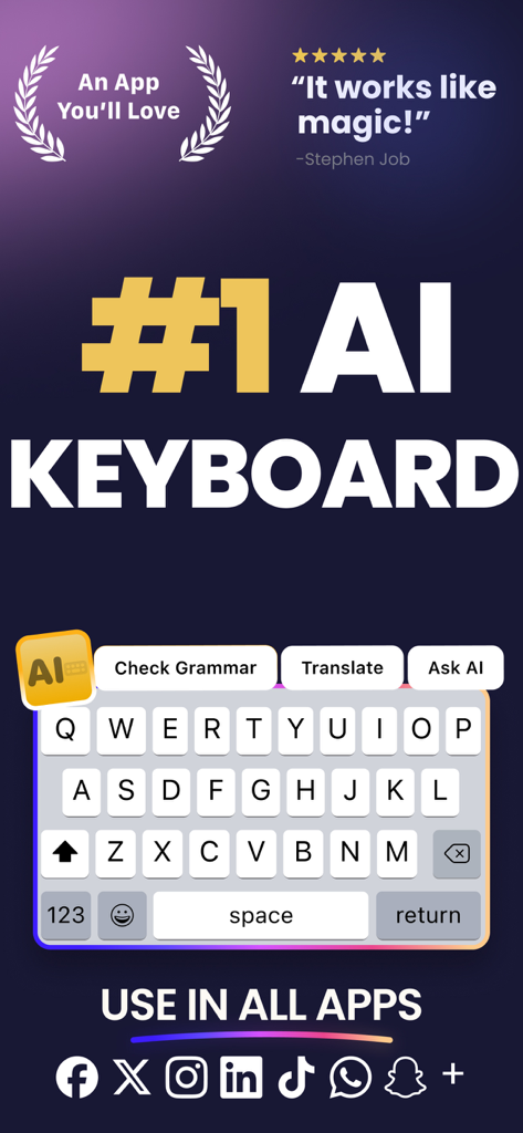 AI Keyboard: KeyAI - Interfaz del teclado IA KeyAI con funciones de corrección gramatical y traducción para todas las aplicaciones