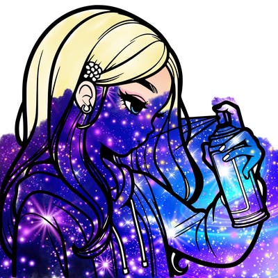 a realistic girl spray painting