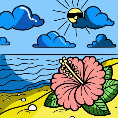 hibiscus by the beach in the sand