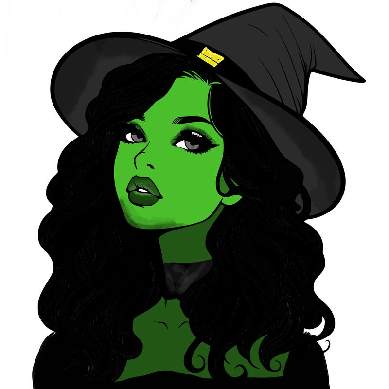 realistic witch girl with wavy hair and lips