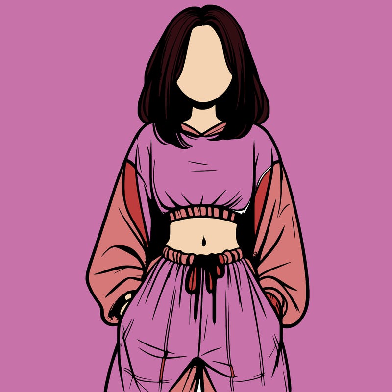 realistic girl faceless with baggy pants and a crop top