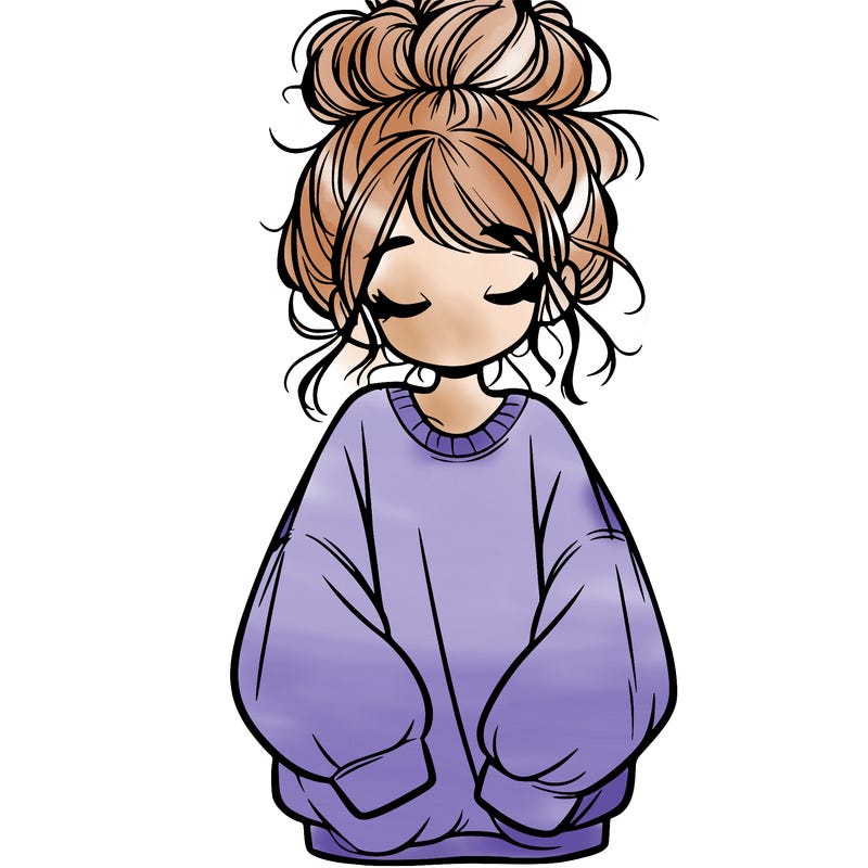 girl with baggy sweatshirt and messy bun