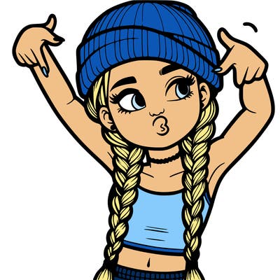 realistic teenage girl with braids and a beanie and crop top doing 🫶🏼