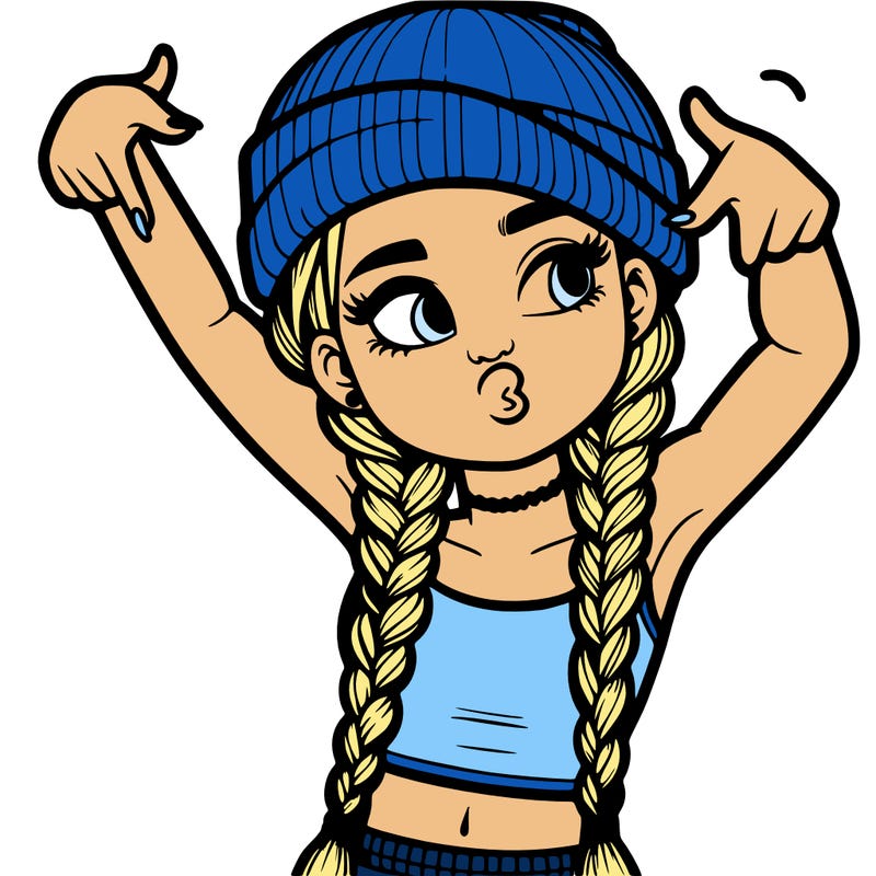 realistic teenage girl with braids and a beanie and crop top doing 🫶🏼