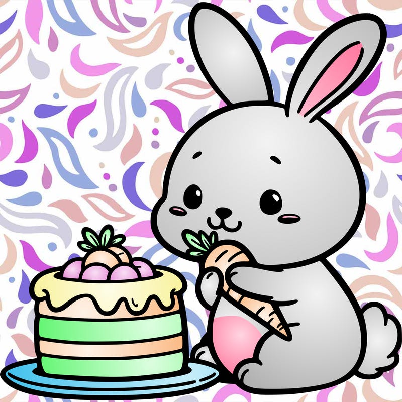 rabbit eating carrot cake