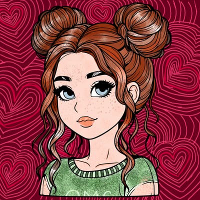 realistic girl with two buns in her hair