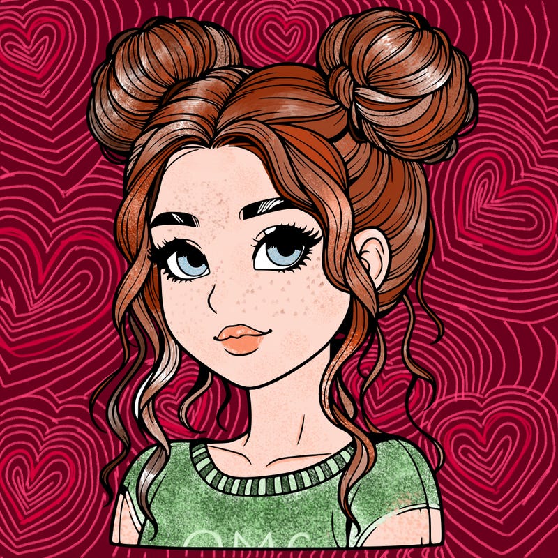 realistic girl with two buns in her hair