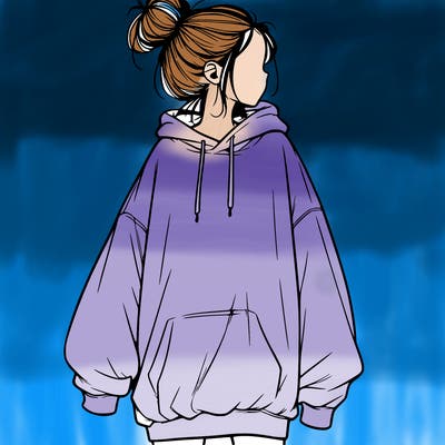 realistic girl with a oversized sweatshirt on and a bun