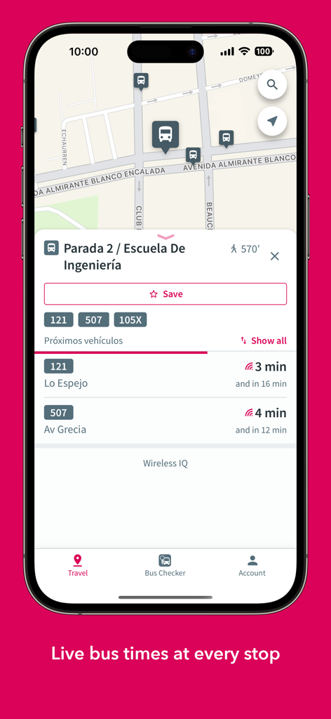Santiago Bus Checker - Tiempos de llegada de autobuses en tiempo real e interfaz de mapa de tránsito para la aplicación Santiago Bus Checker