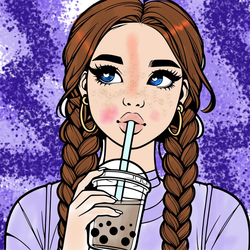 realistic girl with braided hair drinking boba
