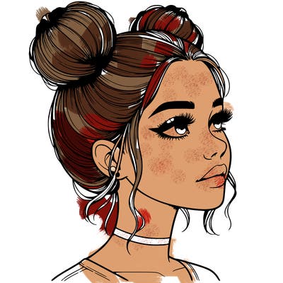 realistic girl with buns on the top of her head