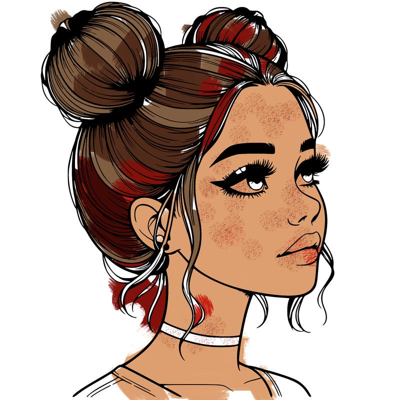 realistic girl with buns on the top of her head