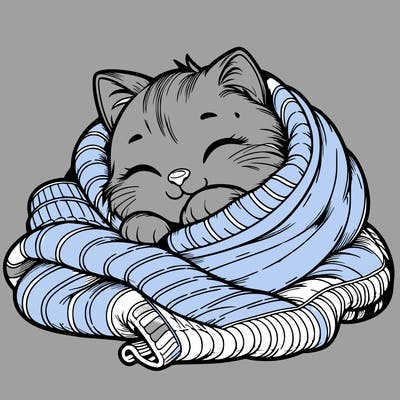 realistic cozy cat in a blanket