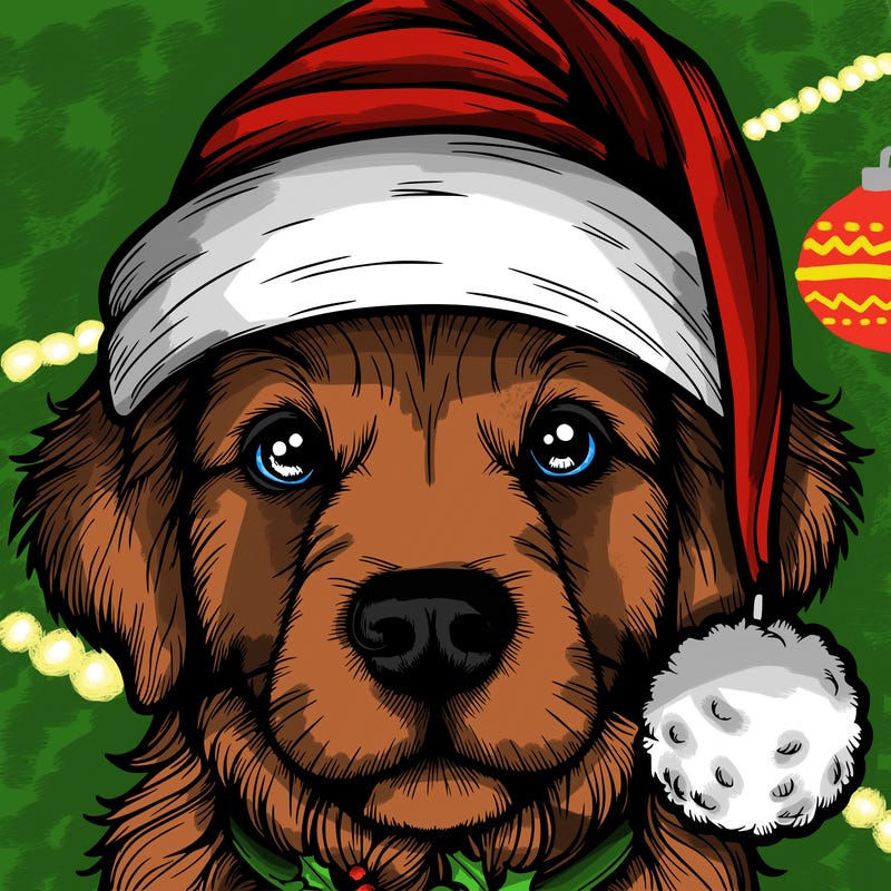realistic dog with a christmas hat