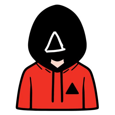 a person with non face waering a hoodie with a small triangle symbol