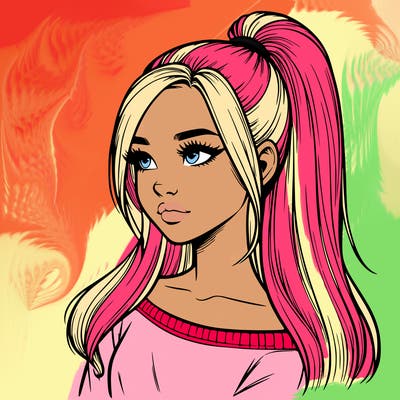 realistic girl with a high ponytail