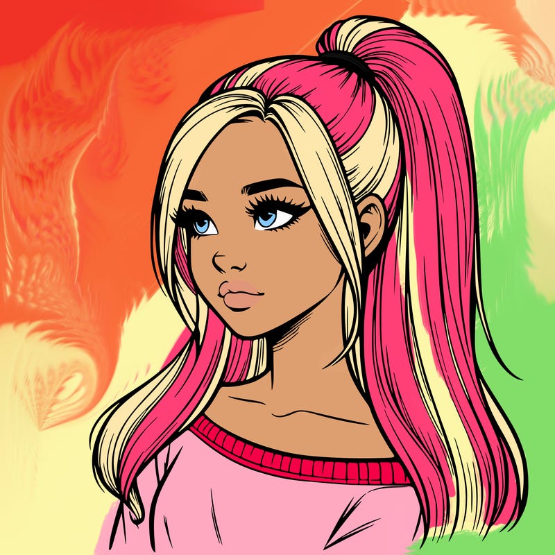 realistic girl with a high ponytail