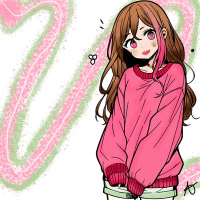 manga teen girl  in a sweater and baggy pants