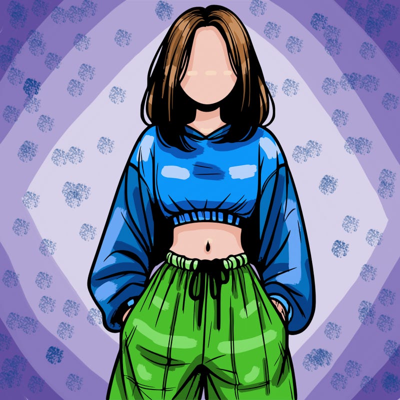 realistic girl faceless with baggy pants and a crop top