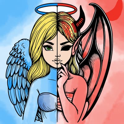 realistic angel half demon