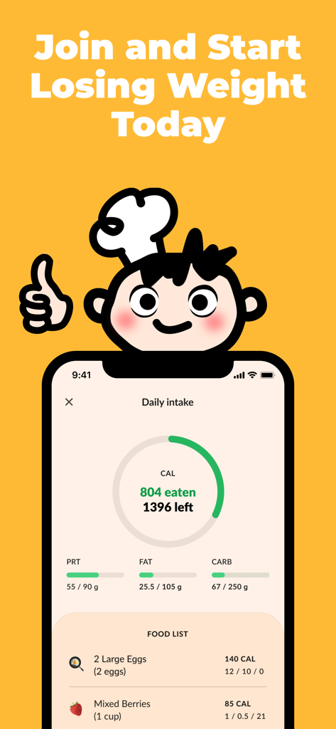 Lolo: Food & Calorie Tracker - Dashboard da app Lolo mostrando o consumo diário de calorias e o rastreamento de macronutrientes