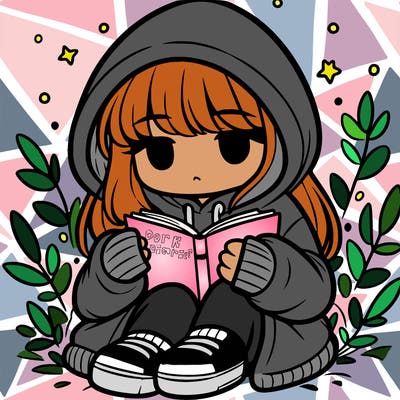 girl in oversized hoodie reading a book