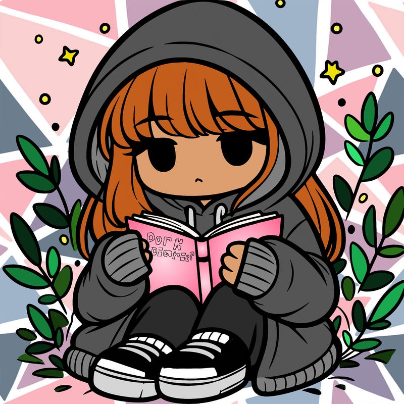 girl in oversized hoodie reading a book