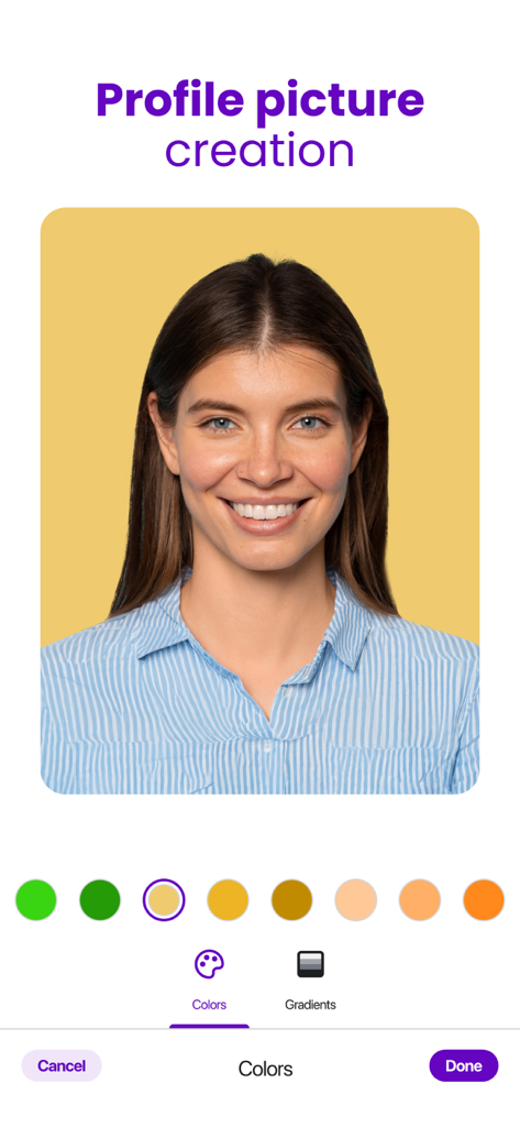 AI Background Editor - Ereasy - Professional profile picture creation with customizable background colors in the Ereasy app