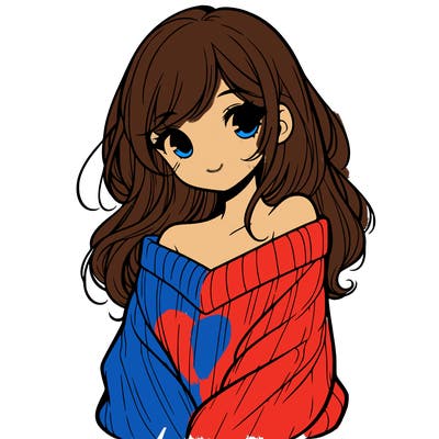 shy pretty girl wearing a sweater that is falling off one shoulder portrait