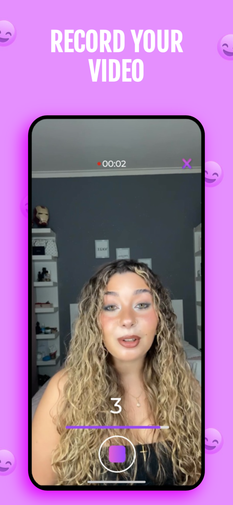 Eight: Smile, Video & Date - A woman with curly hair recording a 30-second intro video on the Eight dating app interface