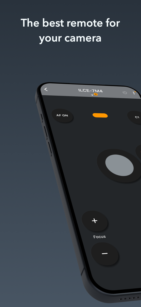 BT Cam: DSLR Mirrorless remote - 전문 미러리스 카메라용 원격 제어 기능이 포함된 BT Cam 앱을 보여주는 스마트폰 화면