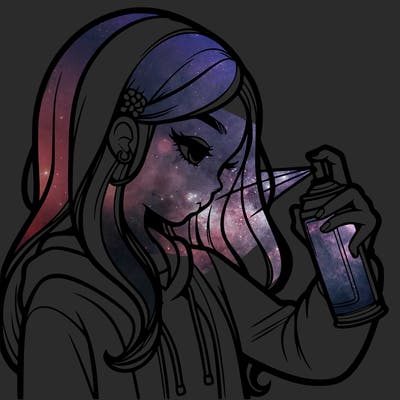 a realistic girl spray painting