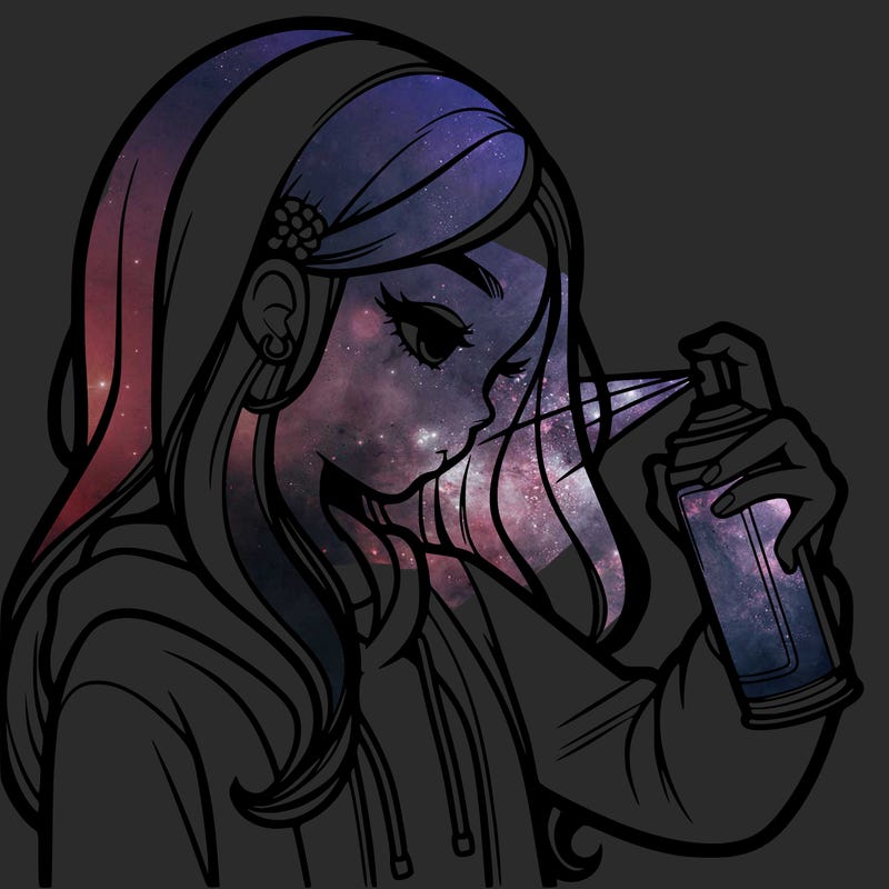 a realistic girl spray painting