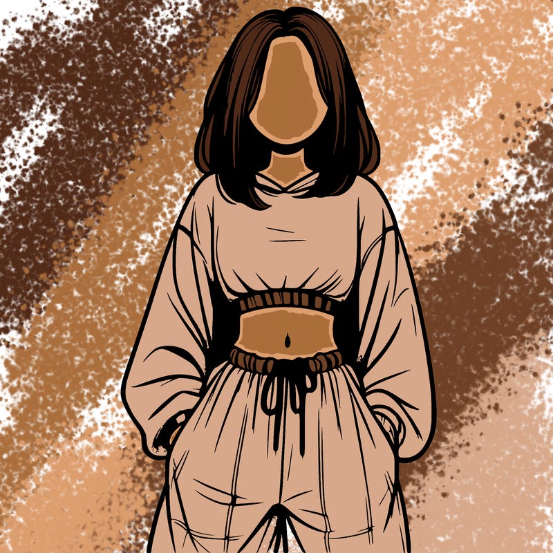 realistic girl faceless with baggy pants and a crop top