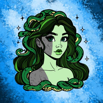 realistic girl with snakes as hair