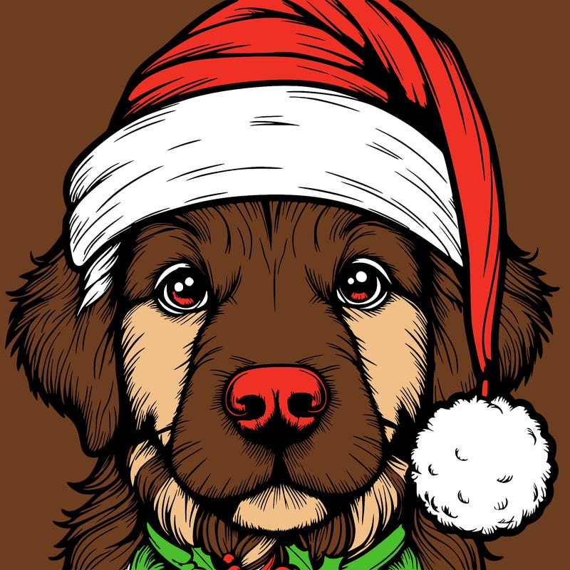 realistic dog with a christmas hat