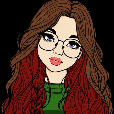 girl with long hair and freckles and glasses realistic