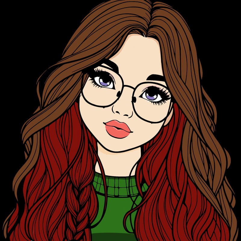 girl with long hair and freckles and glasses realistic