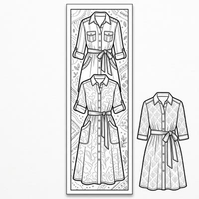 Discover the joy of fashion illustration with this unique shirt dress bookmark coloring page. Featuring two elegant designs and intricate patterns, it's perfect for stylish readers and creative minds alike.