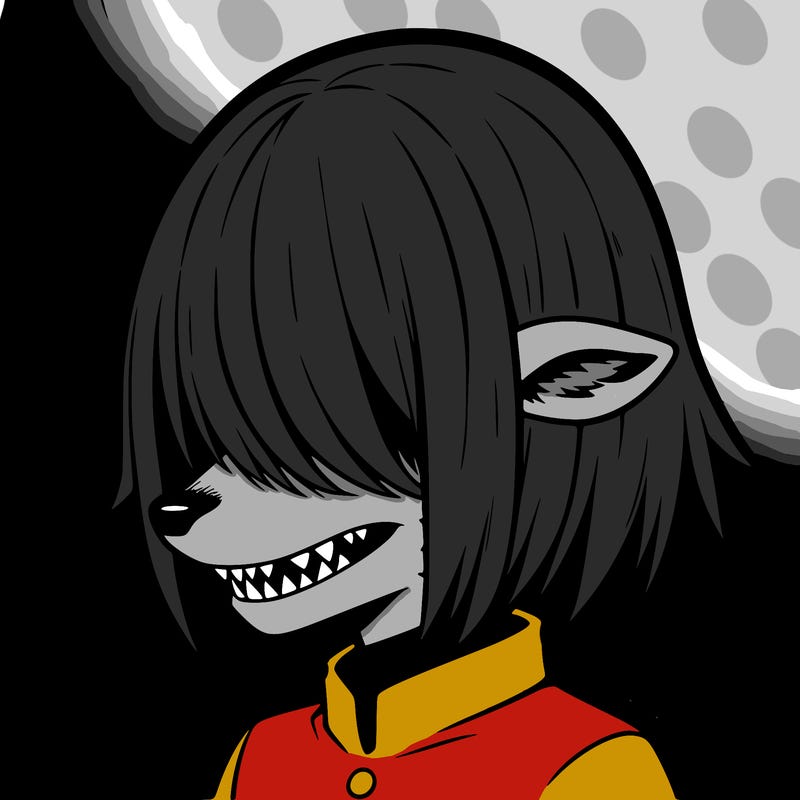 sharp teeth deer man with bob haircut