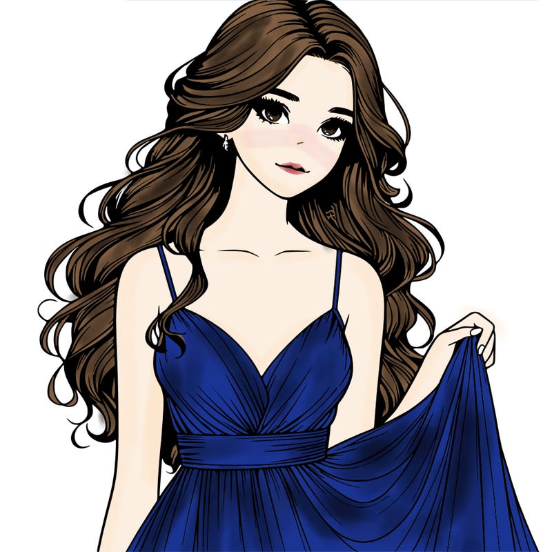 realistic girl in flowy silky prom dress